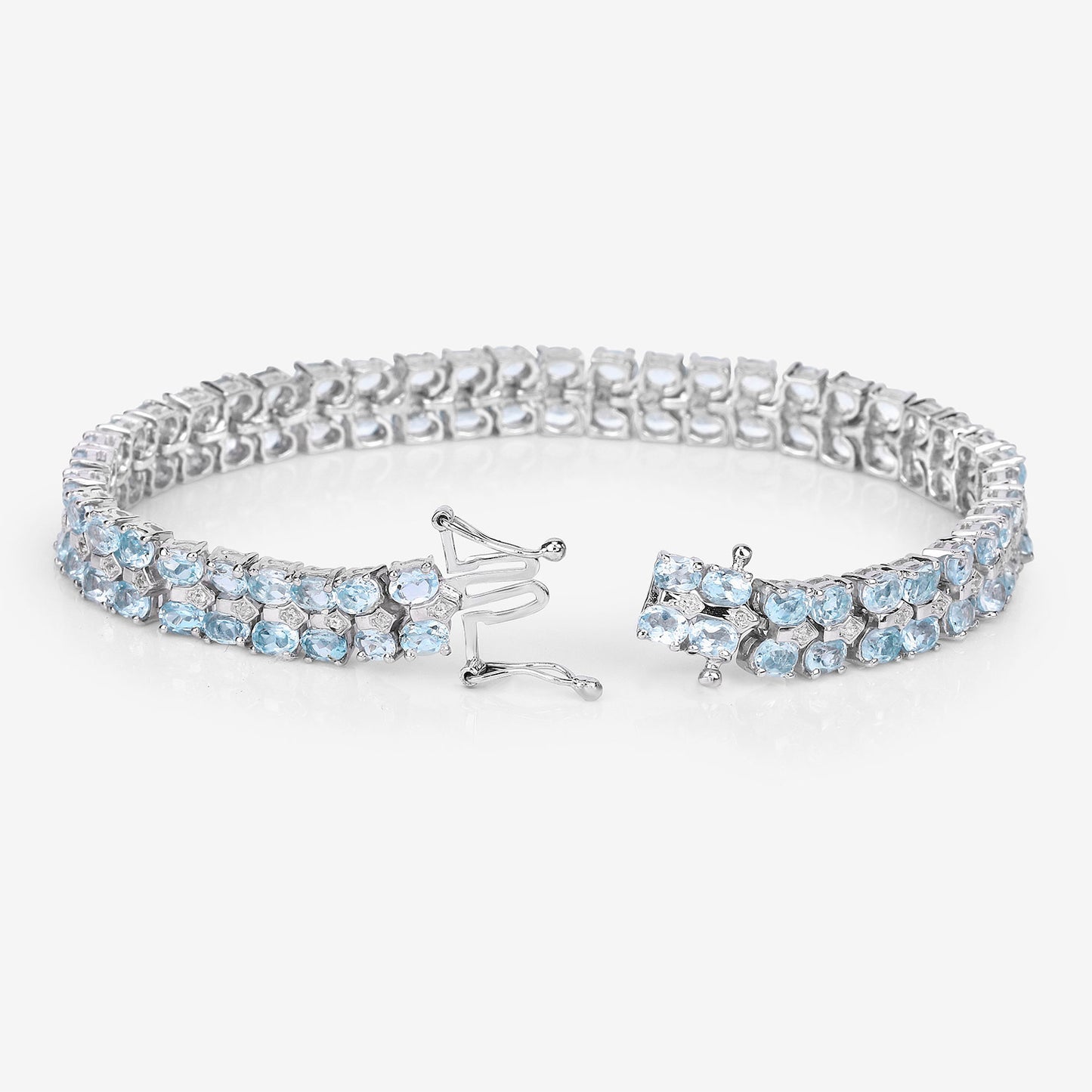 Blue Topaz Tennis Bracelet White Diamonds 17.2 Carats Silver