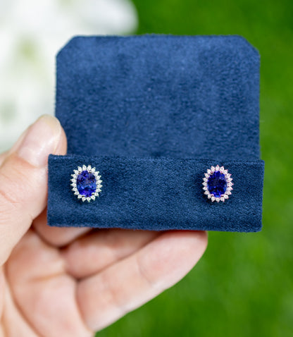 Tanzanite Earrings Diamonds 2.55 Carats 14K White Gold
