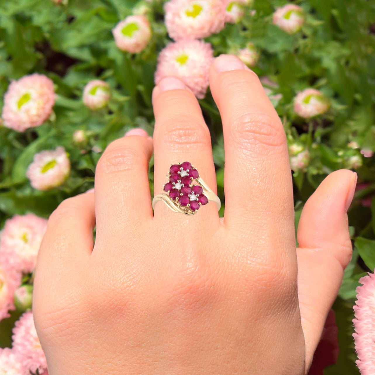 Natural Mozambique Ruby Ring With Diamonds 1.78 Carats 9K Yellow Gold