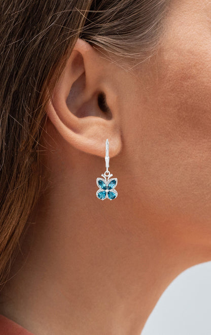 London Blue Topaz Butterfly Dangle Earrings 2.3 Carats Sterling Silver