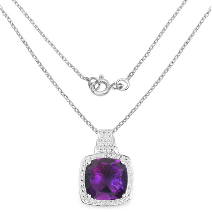 Amethyst Pendant Necklace 5.8 Carats Sterling Silver