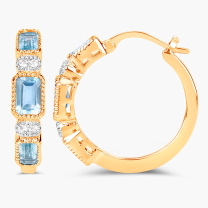 Blue Topaz Hoop Earrings 2.65 Carats Gold Plated Silver