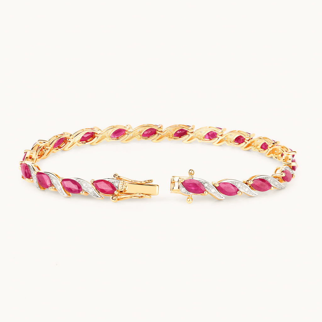 Ruby Bracelet With Diamonds 7.74 Carats 10K Yellow Gold