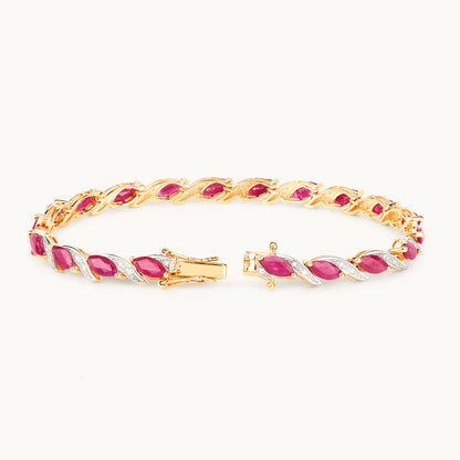 Ruby Bracelet With Diamonds 7.74 Carats 10K Yellow Gold