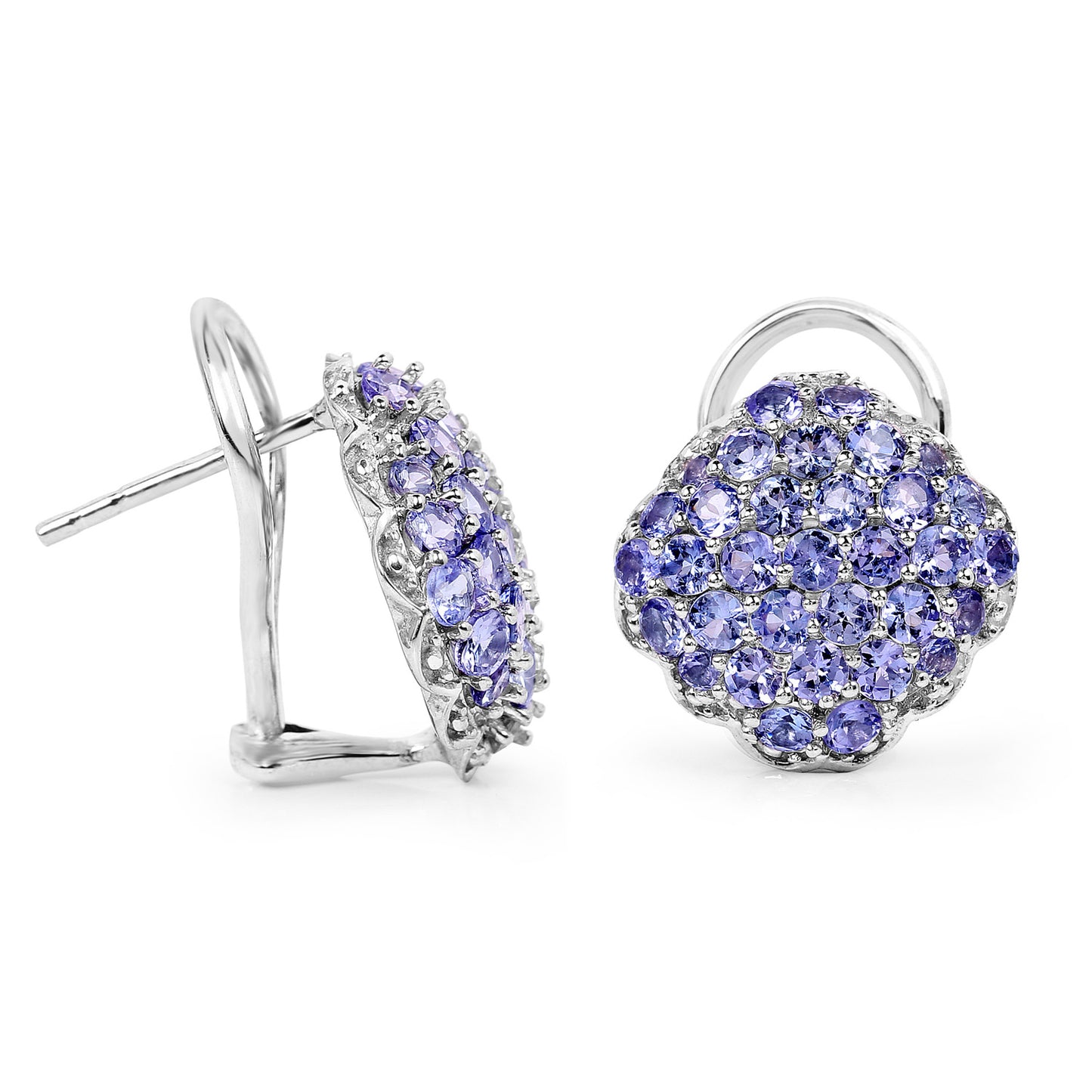 Tanzanite Cluster Stud Earrings 3.12 Carats Sterling Silver