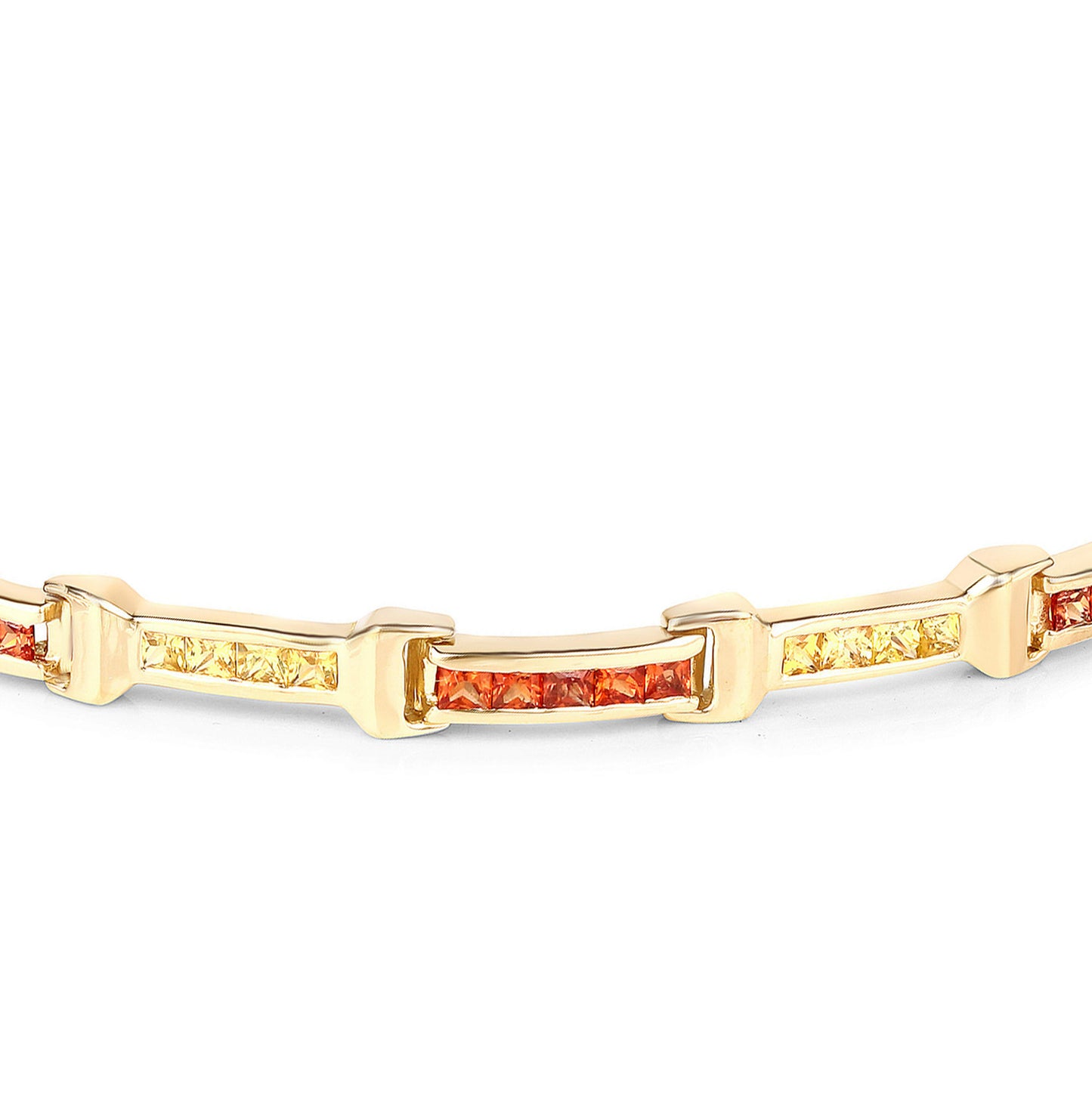 Sapphire Tennis Bracelet Orange Yellow 6.48 Carats Total 14K Yellow Gold Plated