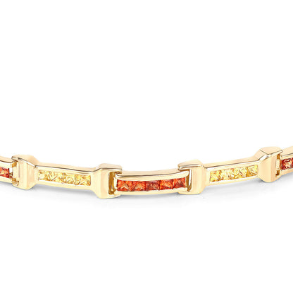 Sapphire Tennis Bracelet Orange Yellow 6.48 Carats Total 14K Yellow Gold Plated