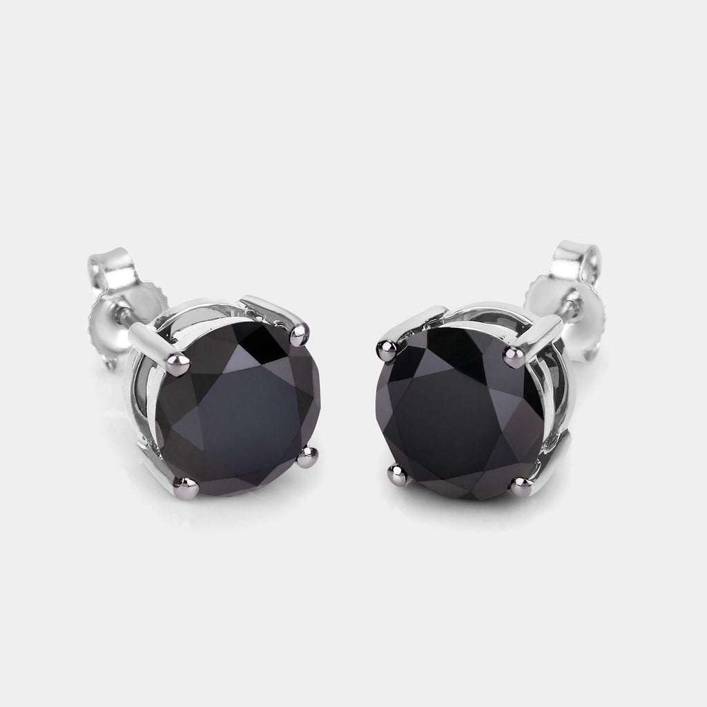 Black Diamond Earrings 3.06 Carats 14K White Gold