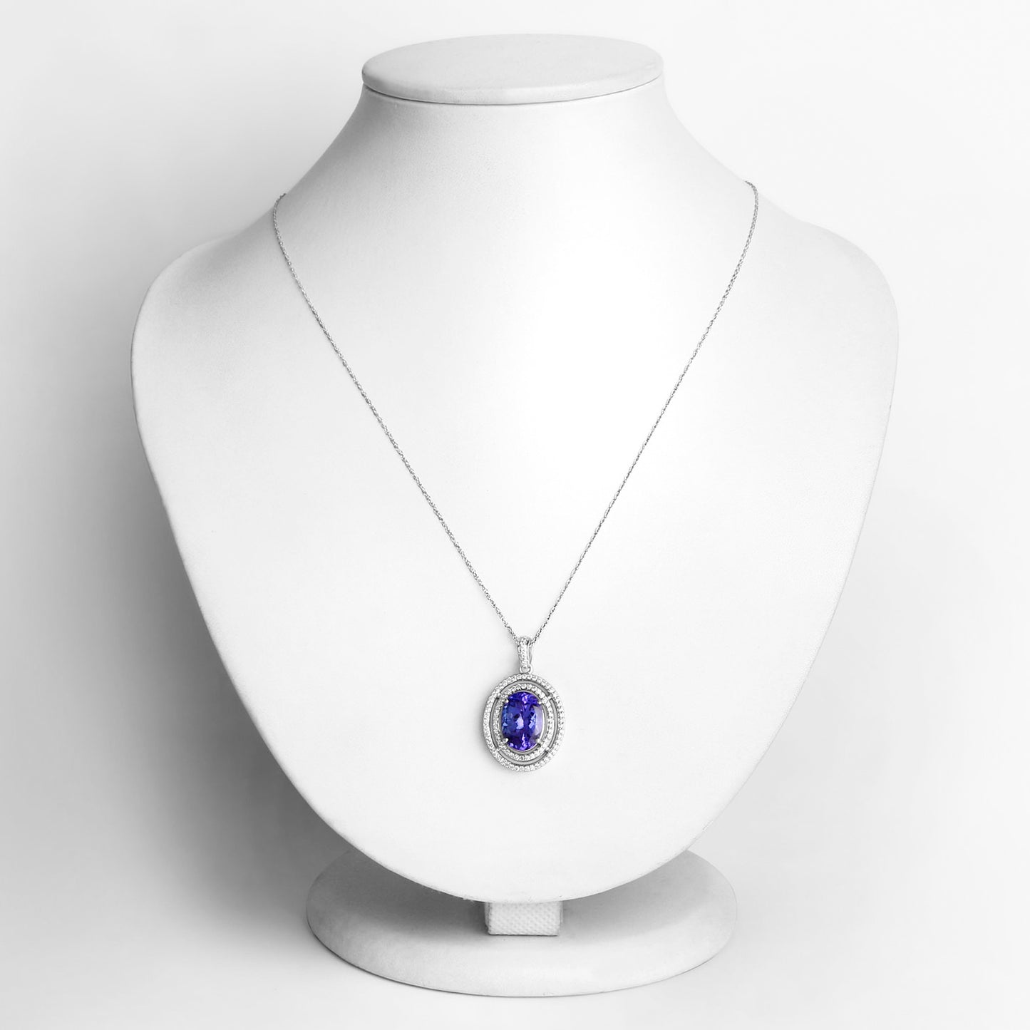 Tanzanite Pendant Necklace Diamonds 4.88 Carats 14K White Gold