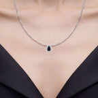 Blue Sapphire Pendant With Diamonds 1.12 Carats 14K White Gold