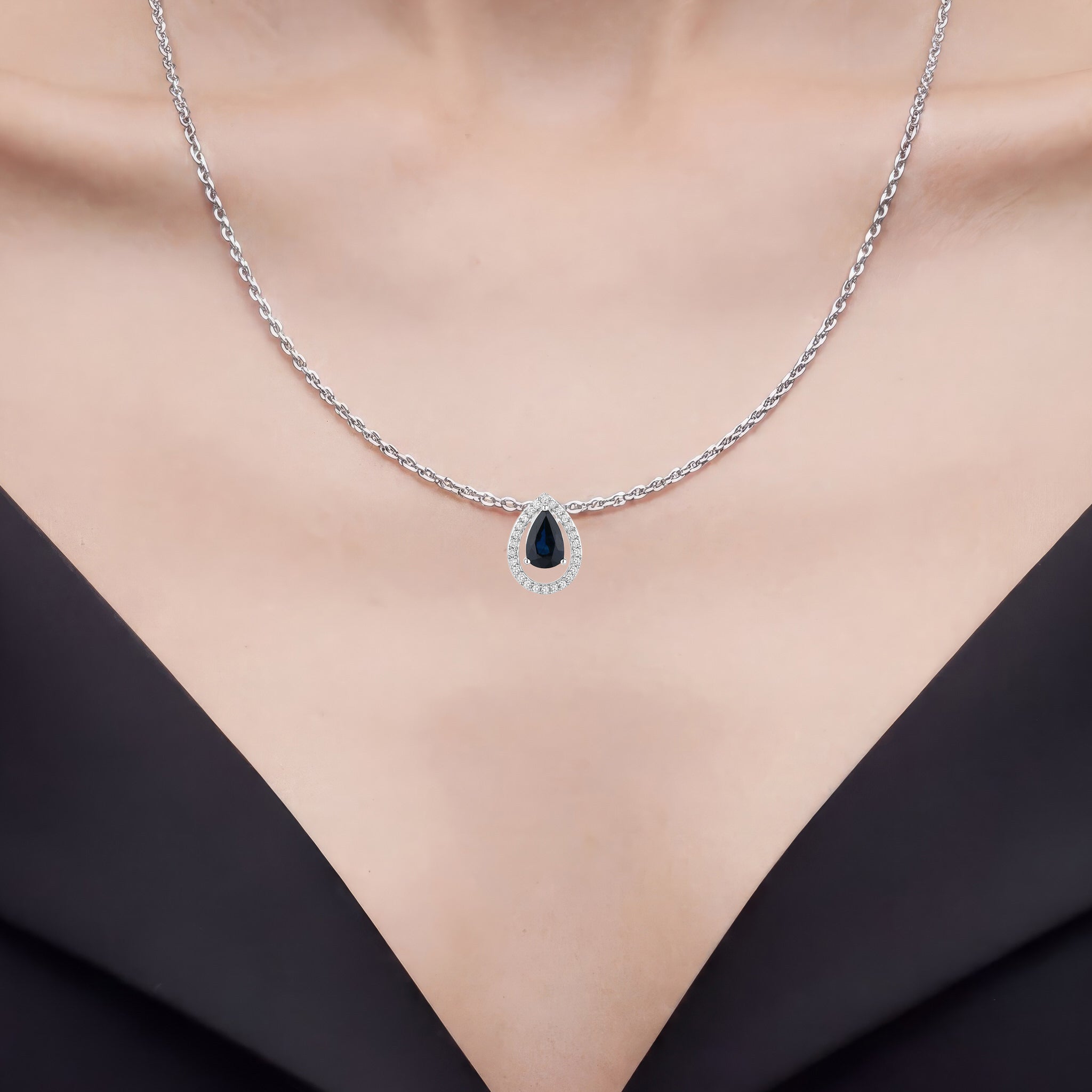 Blue Sapphire Pendant With Diamonds 1.12 Carats 14K White Gold