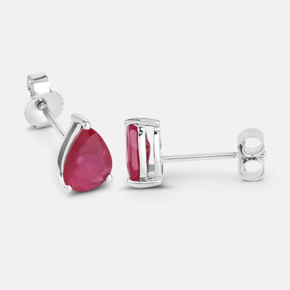 Natural Ruby Stud Earrings 1.58 Carats 10K White Gold