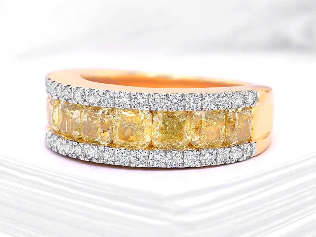 Fancy Yellow Diamond Half Eternity Band Ring 3.83 Carats 18K Yellow Gold