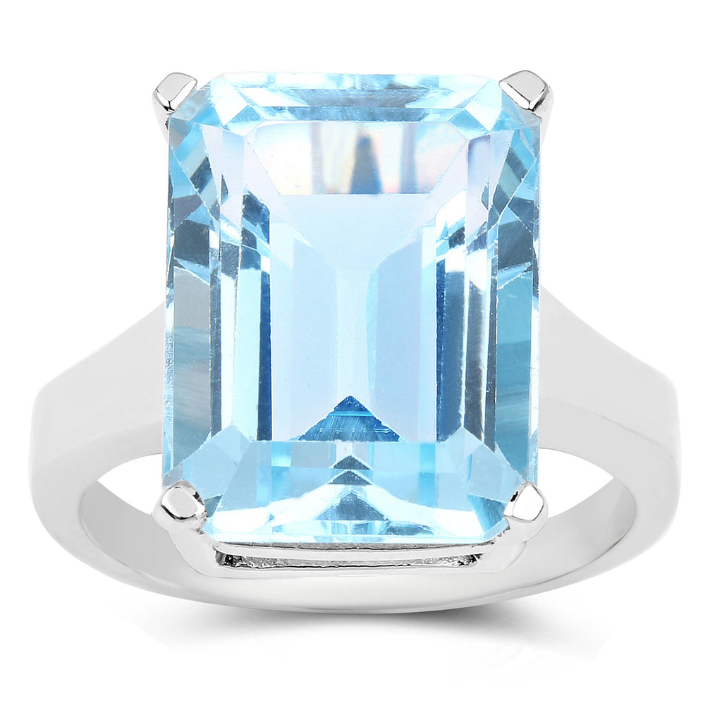 Large Blue Topaz Ring 15.5 Carats Sterling Silver