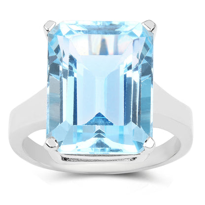 Large Blue Topaz Ring 15.5 Carats Sterling Silver