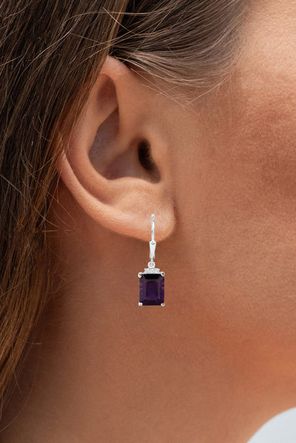 Amethyst Earrings With White Topaz 6.6 Carats Sterling Silver