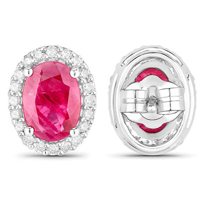 Ruby Earrings Diamonds 1.95 Carats 14K White Gold