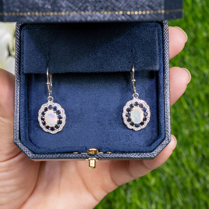 Ethiopian Opal Dangle Earrings Blue Sapphire 2.7 Carats Silver