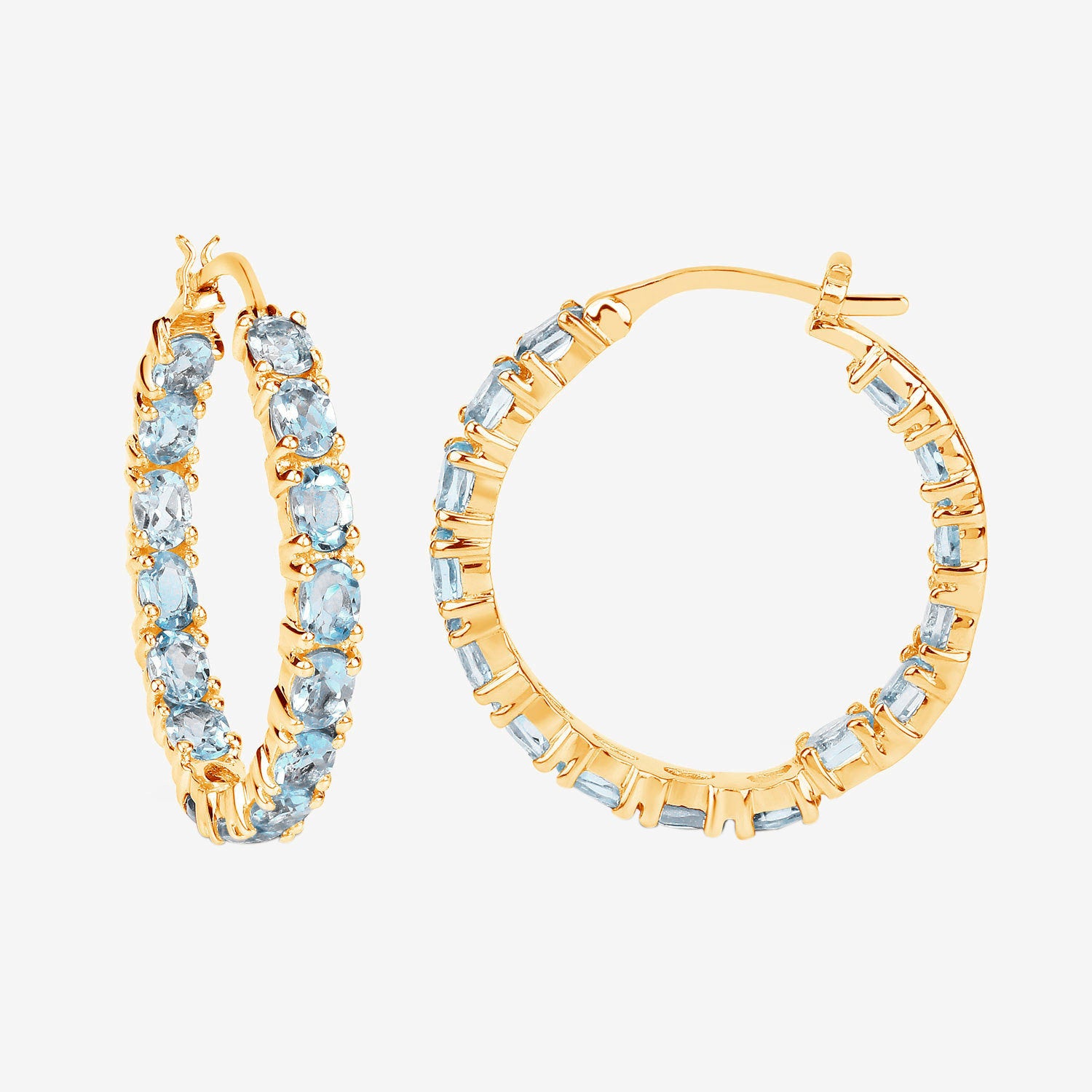 Blue Topaz Hoop Earrings 5.68 Carats Gold Plated Silver