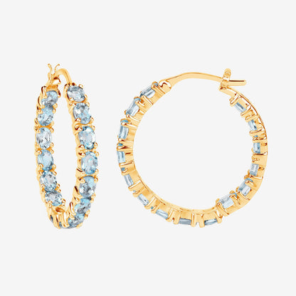 Blue Topaz Hoop Earrings 5.68 Carats Gold Plated Silver