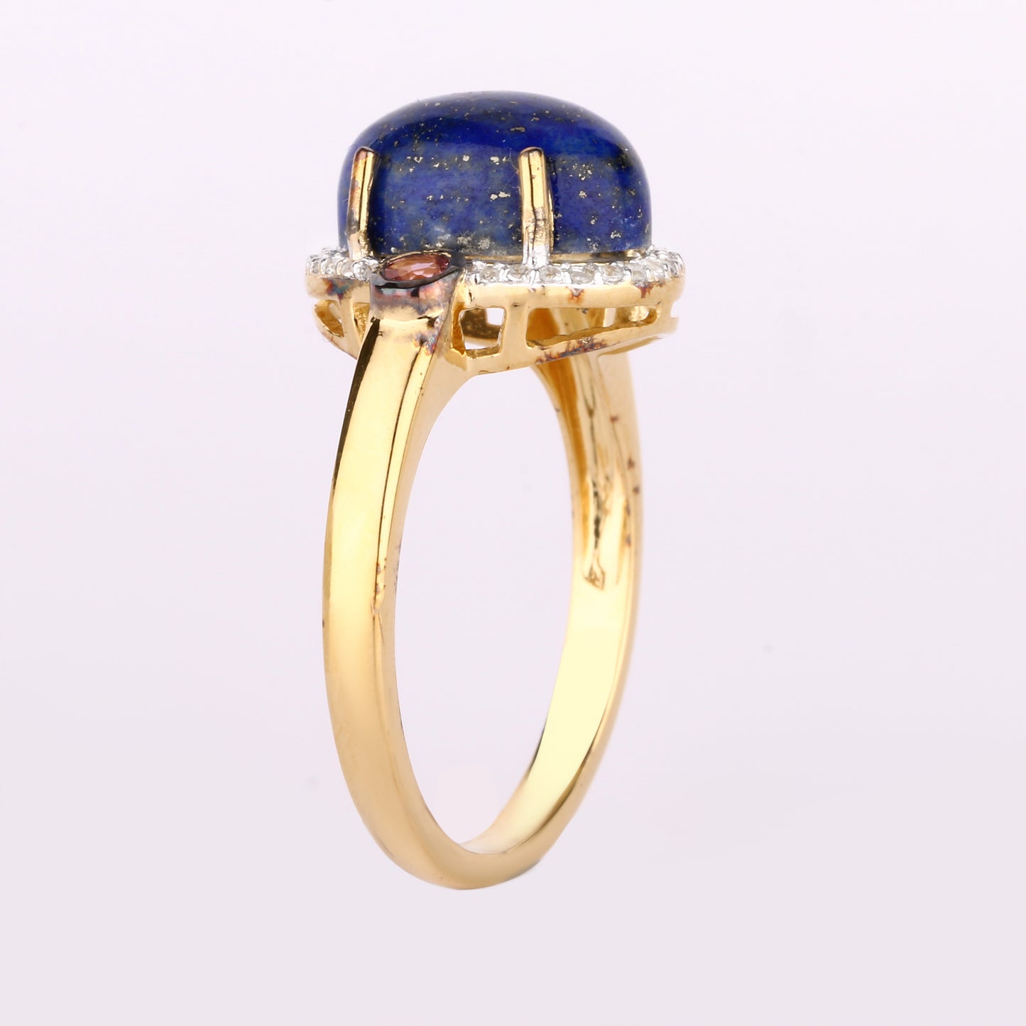 Lapis Ring With Pink Tourmaline 4.29 Carats Gold Plated Silver
