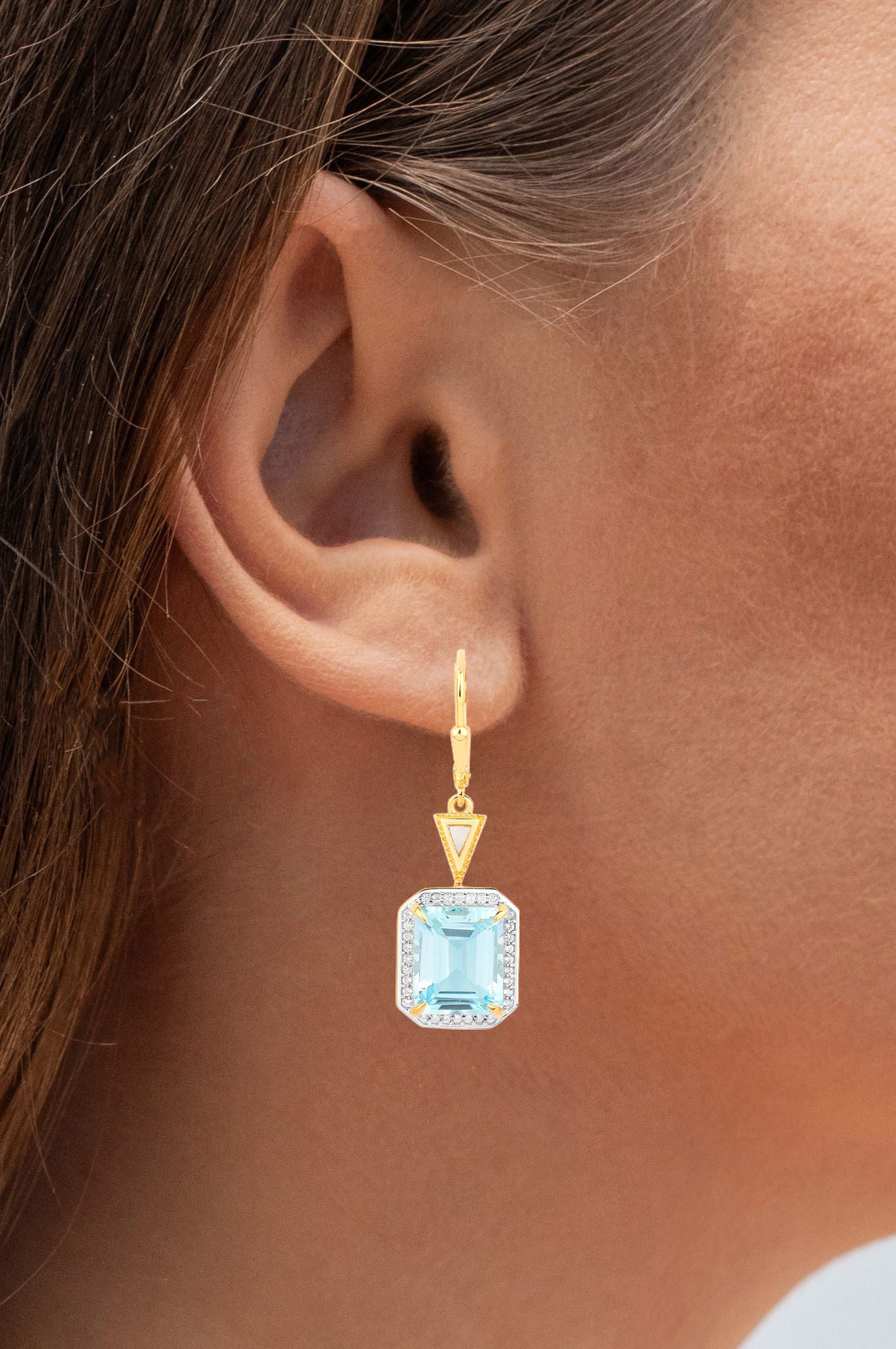 Blue Topaz Earrings With White Topaz 11 Carats Gold Plated Silver