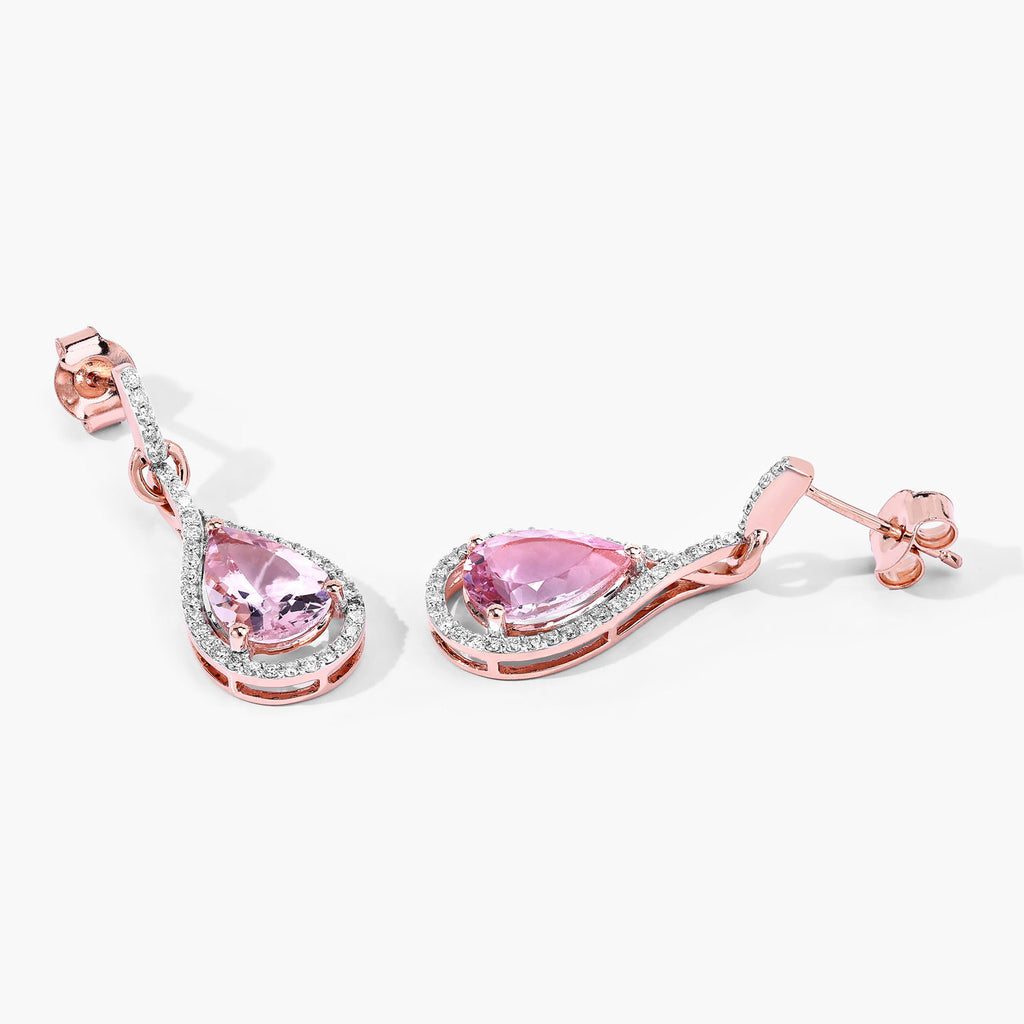 Morganite Earrings With Diamonds 3.32 Carats 14K Rose Gold