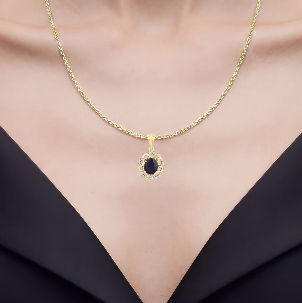 Blue Sapphire Pendant With White Topaz 3.4 Carats Gold Plated Silver