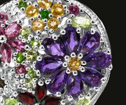 Multicolor Gemstones Flower Ring 4 Carats Sterling Silver