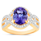 Natural Tanzanite Ring With Diamonds 3.5 Carats 14K Yellow Gold