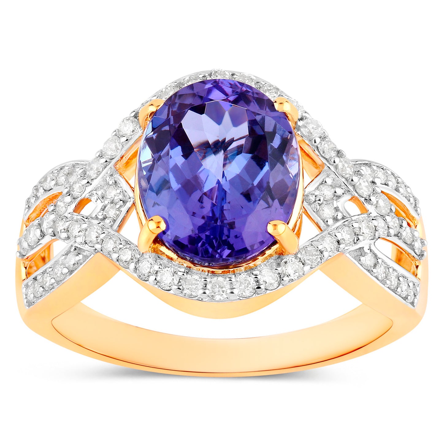 Natural Tanzanite Ring With Diamonds 3.5 Carats 14K Yellow Gold