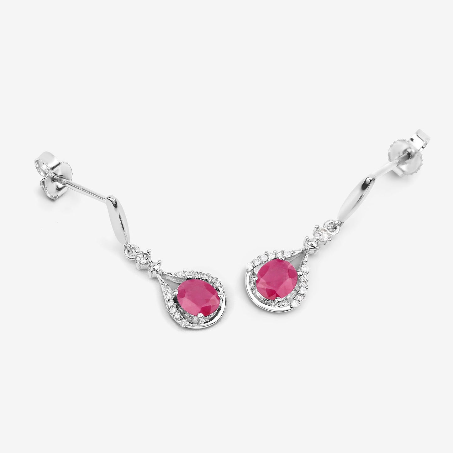 Natural Ruby Earrings With Diamonds 0.66 Carats 14K White Gold