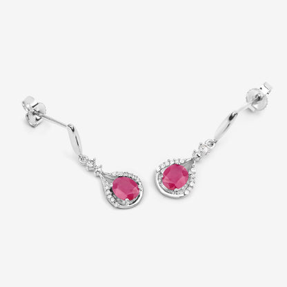 Natural Ruby Earrings With Diamonds 0.66 Carats 14K White Gold