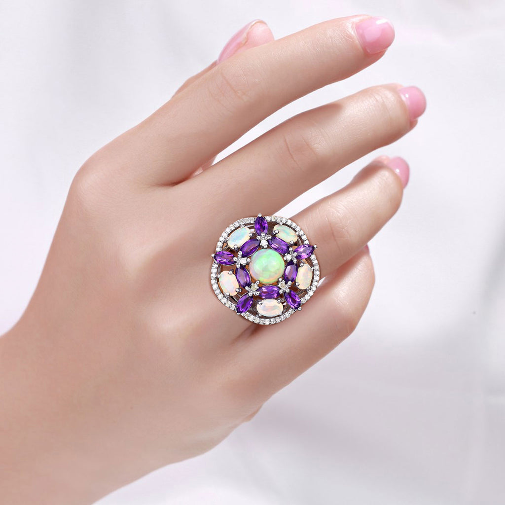 Natural Mixed Gemstones Ring 5.66 Carats Sterling Silver