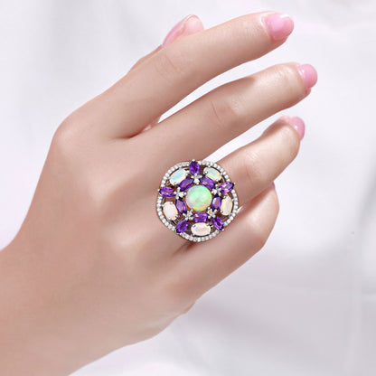 Natural Mixed Gemstones Ring 5.66 Carats Sterling Silver