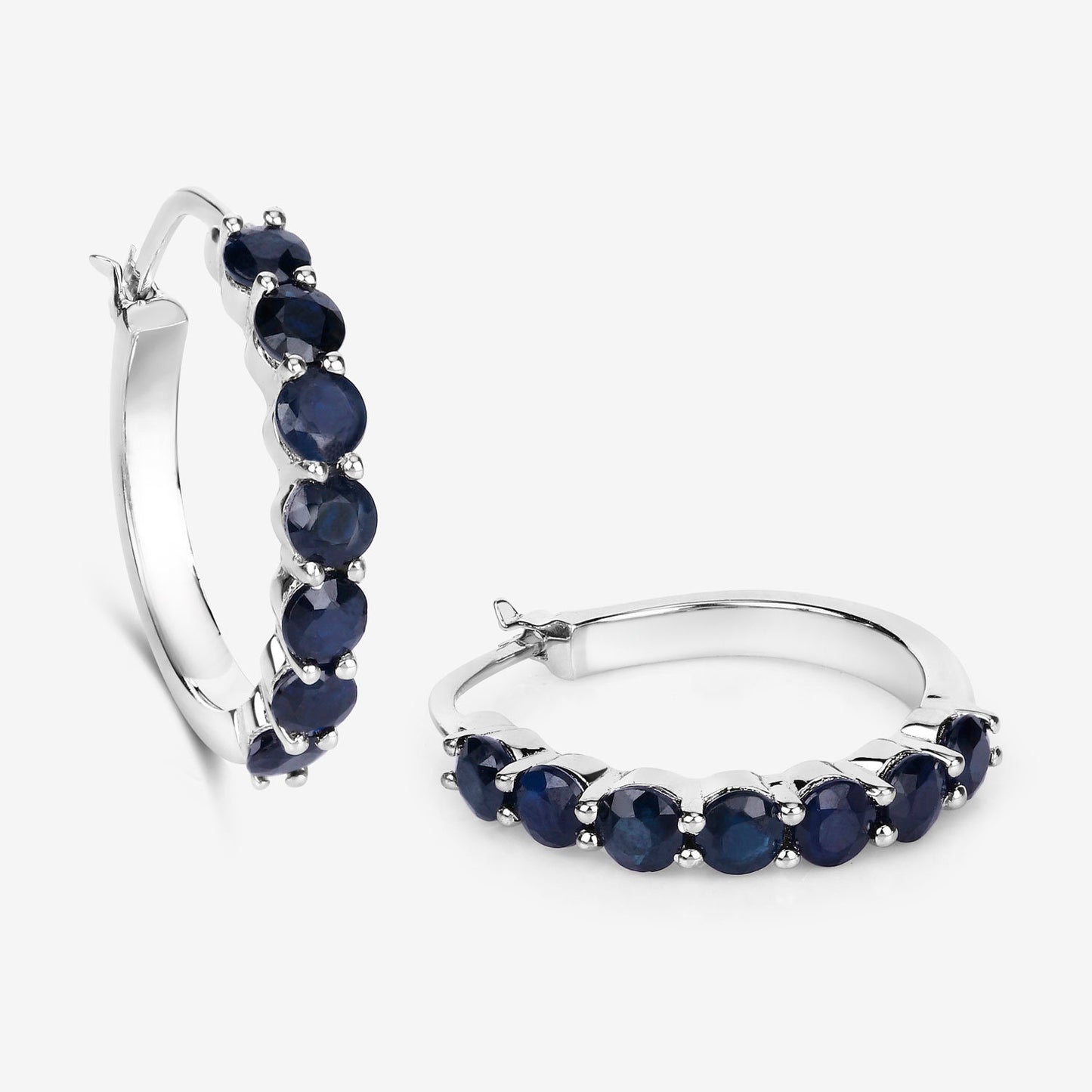 Blue Sapphire Hoop Earrings 2.64 Carats Sterling Silver