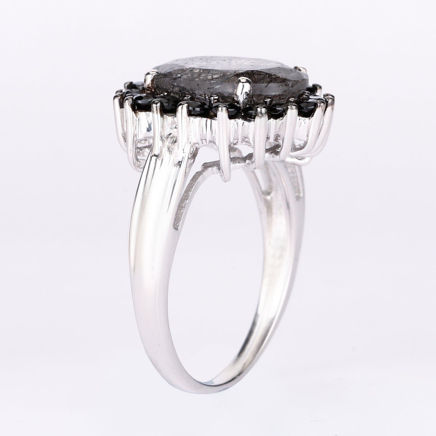 Black Rutile Ring With Black Spinel 5.90 Carats Sterling Silver