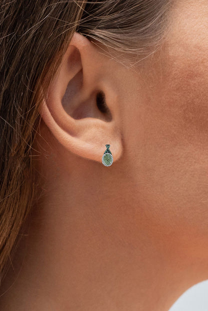 Green Amethyst Earrings With White Diamonds 2.48 Carats Sterling Silver