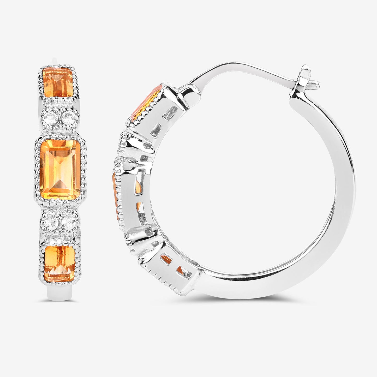 Citrine Earrings With White Topaz 2.84 Carats Sterling Silver