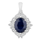 Blue Sapphire Pendant With Diamonds 6.4 Carats 14K White Gold