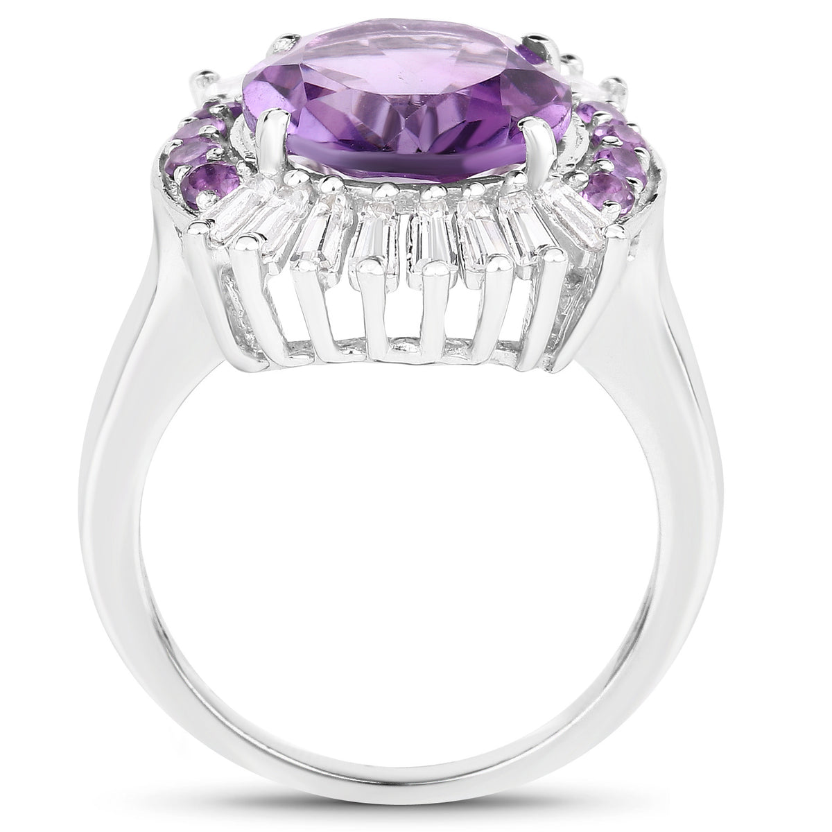 Amethyst Ring With White Topaz 5.16 Carats Sterling Silver