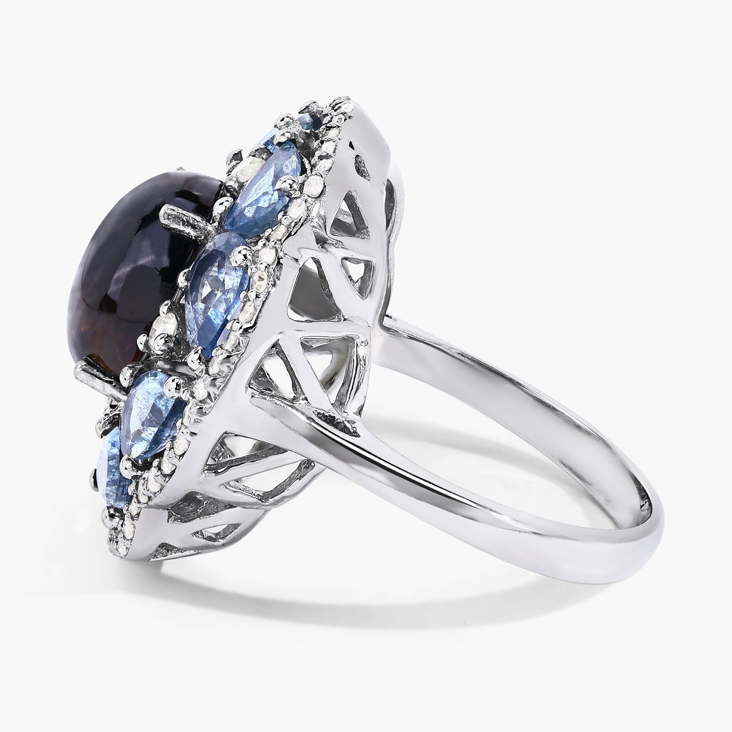 Brown Tourmaline Ring With Aquamarine 6.34 Carats Sterling Silver