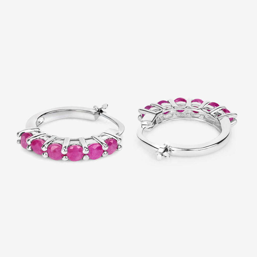 Ruby Hoop Earrings 1.54 Carats Sterling Silver