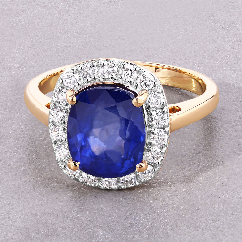 Blue Sapphire Ring With Diamonds 4.34 Carats 18K Yellow Gold