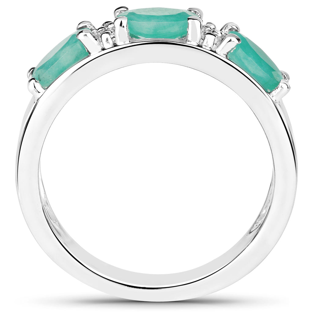 Emerald Ring With White Topaz 1.34 Carats Sterling Silver