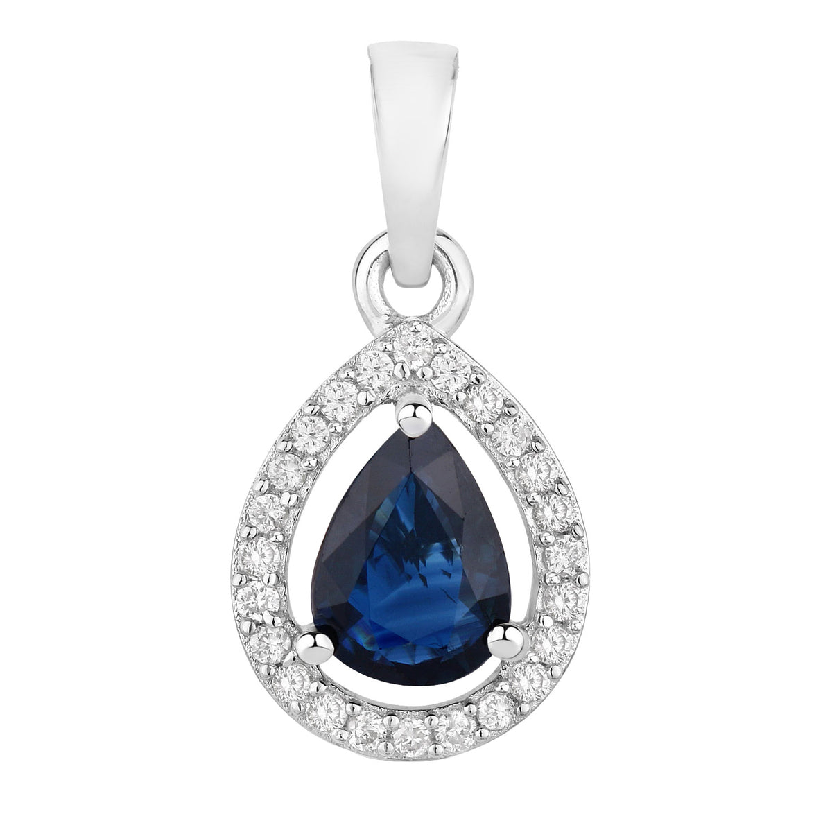 Blue Sapphire Pendant With Diamonds 0.88 Carats 14K White Gold