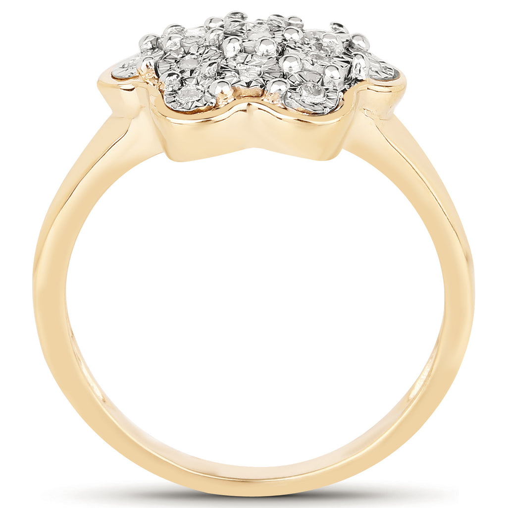 Diamond Flower Ring 0.06 Carats Gold Plated Silver