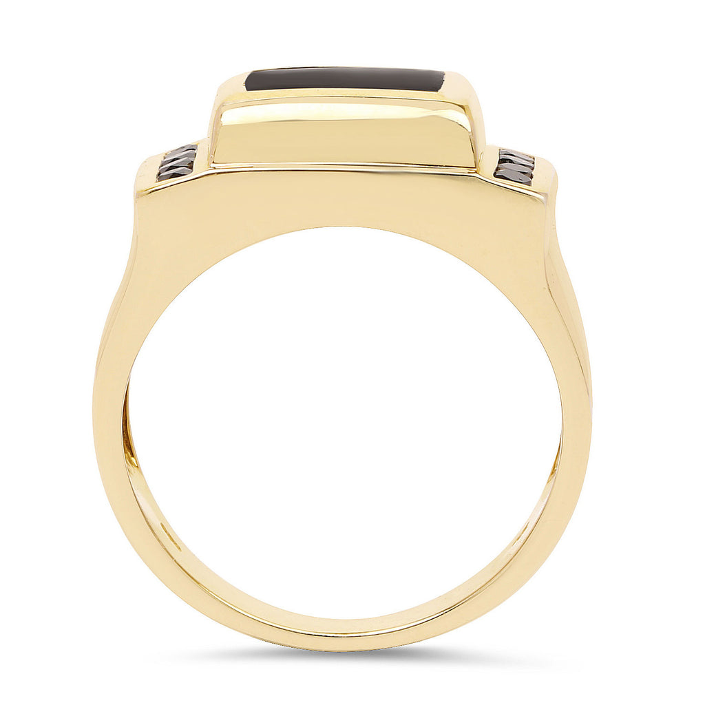Black Onyx Ring With Black Diamonds 2.1 Carats Gold Plated Silver