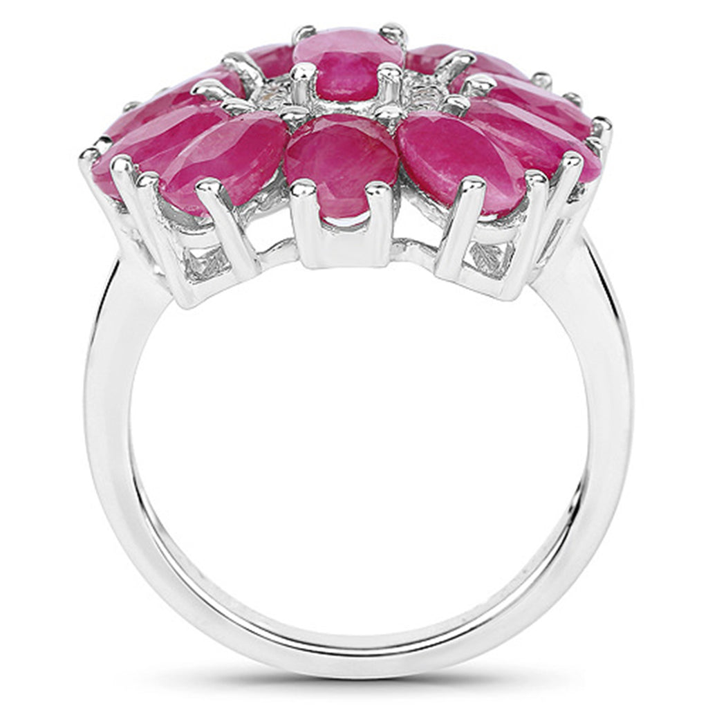 Ruby Ring With White Zircon 5.8 Carats Sterling Silver