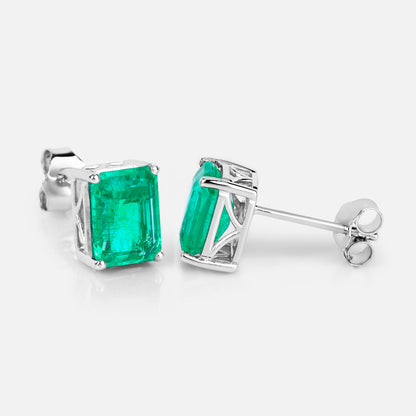 Natural Emerald Stud Earrings 2.74 Carats 14K White Gold